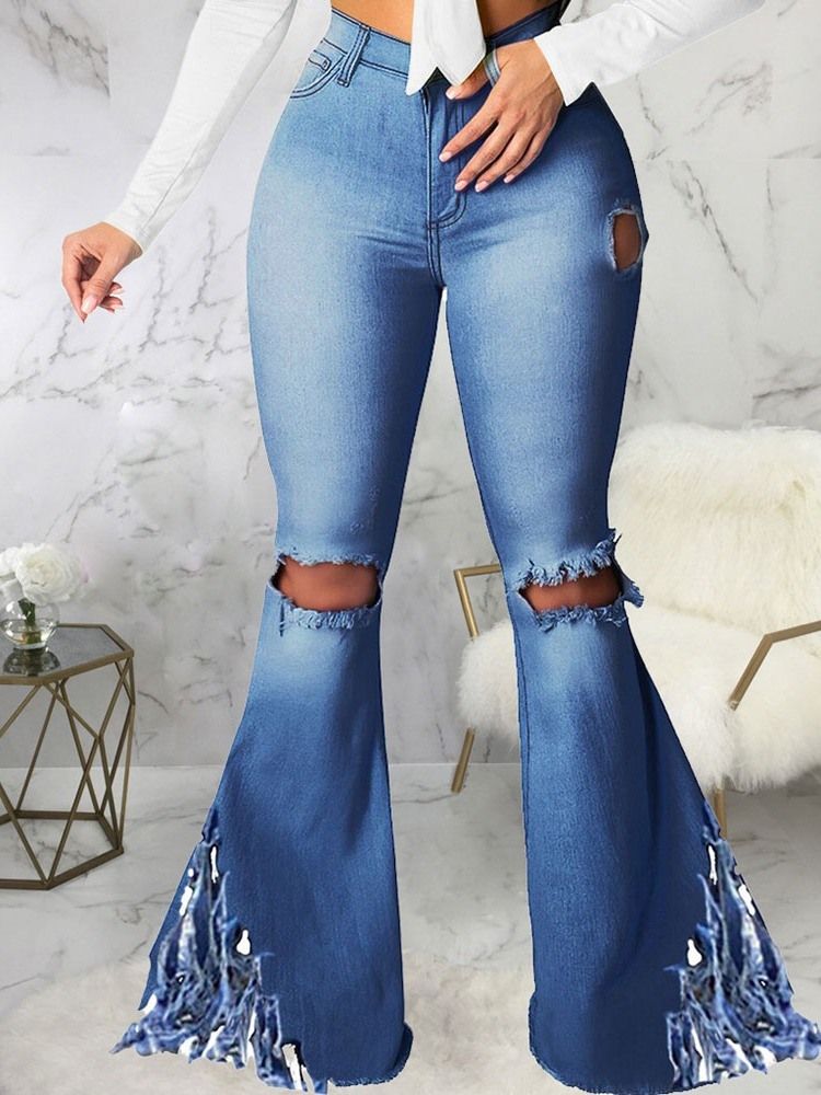 Plain Tassel Bellbottoms Slim Jeans Med Lynlås Til Kvinder