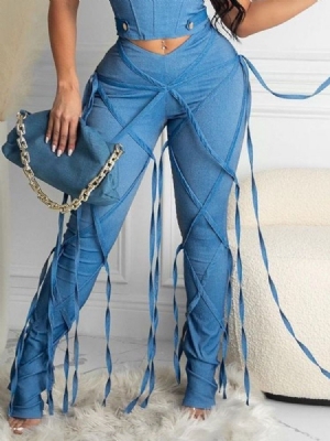 Plain Tassel Pencil Pants Kvinders Slanke Jeans