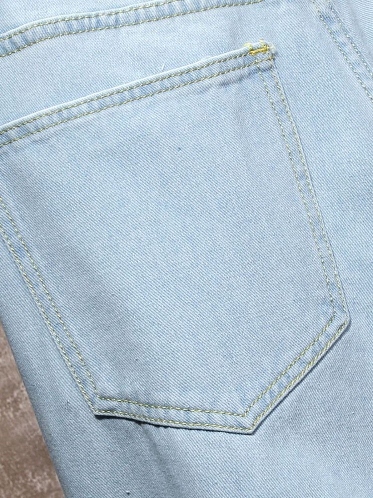 Plain Worn Mid Waist Zipper Men's Slim Jeans