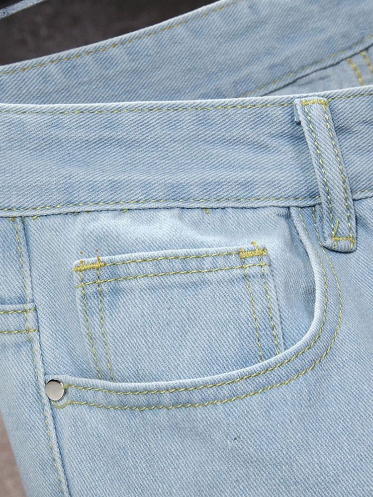 Plain Worn Mid Waist Zipper Men's Slim Jeans