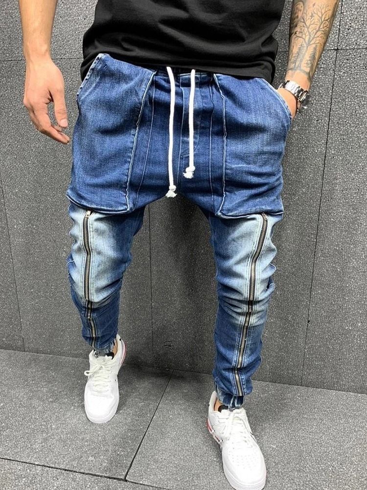 Pocket Lace-up Hip Hop-jeans Til Mænd