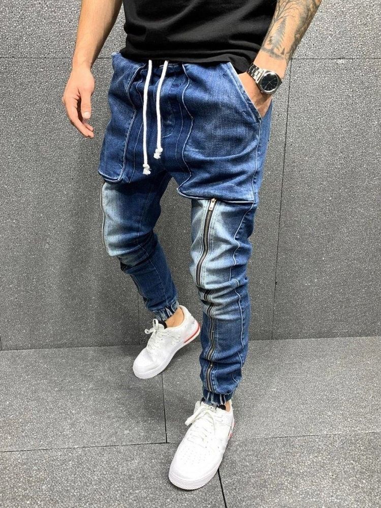 Pocket Lace-up Hip Hop-jeans Til Mænd