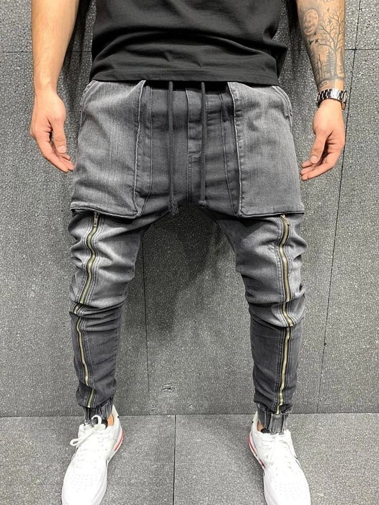 Pocket Lace-up Hip Hop-jeans Til Mænd