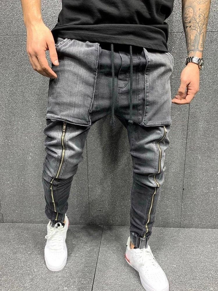 Pocket Lace-up Hip Hop-jeans Til Mænd