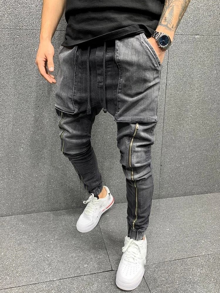 Pocket Lace-up Hip Hop-jeans Til Mænd