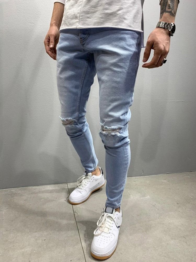 Pocket Pencil Pants Mid Waist Zipper Men's Jeans