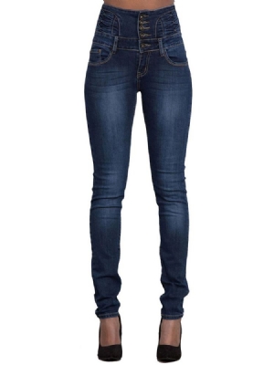 Pocket Plain High-waist Button Skinny Women's Jeans