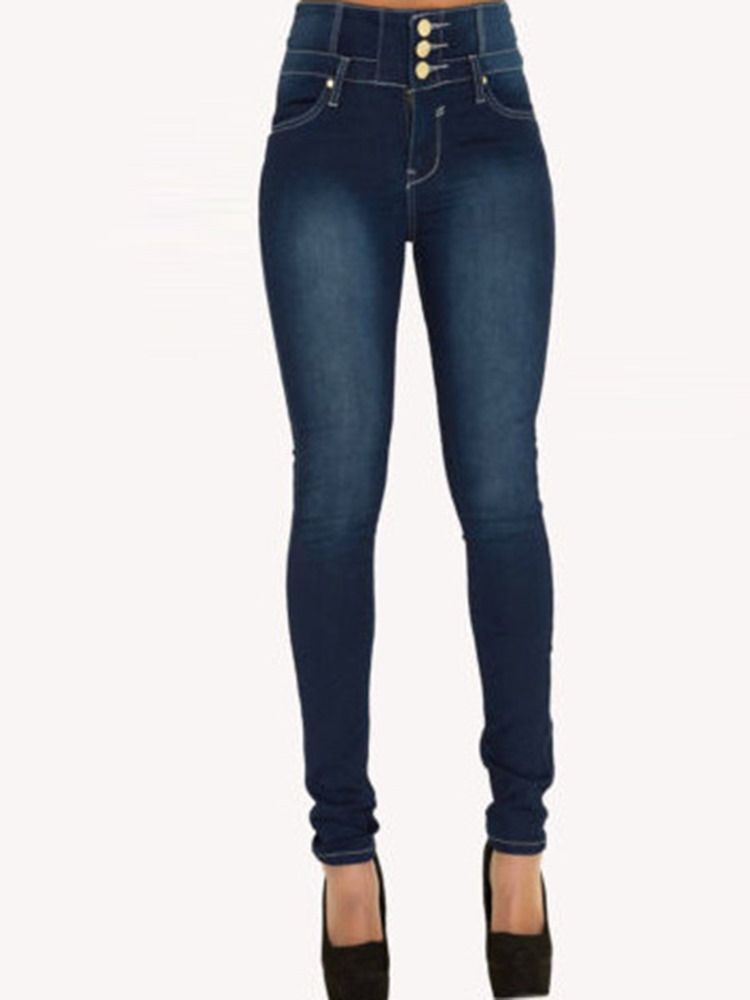 Pocket Plain High-waist Button Skinny Women's Jeans