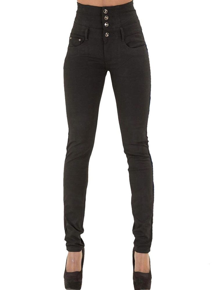 Pocket Plain High-waist Button Skinny Women's Jeans