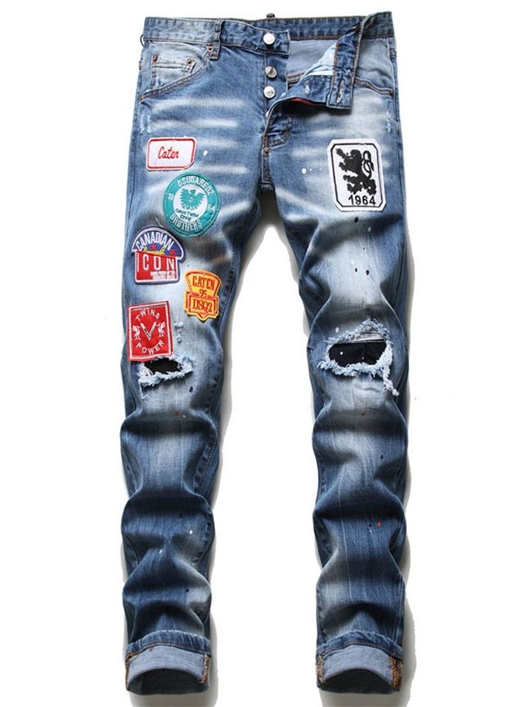 Print Gradient Pencil Pants Button Europæisk Jeans Til Mænd