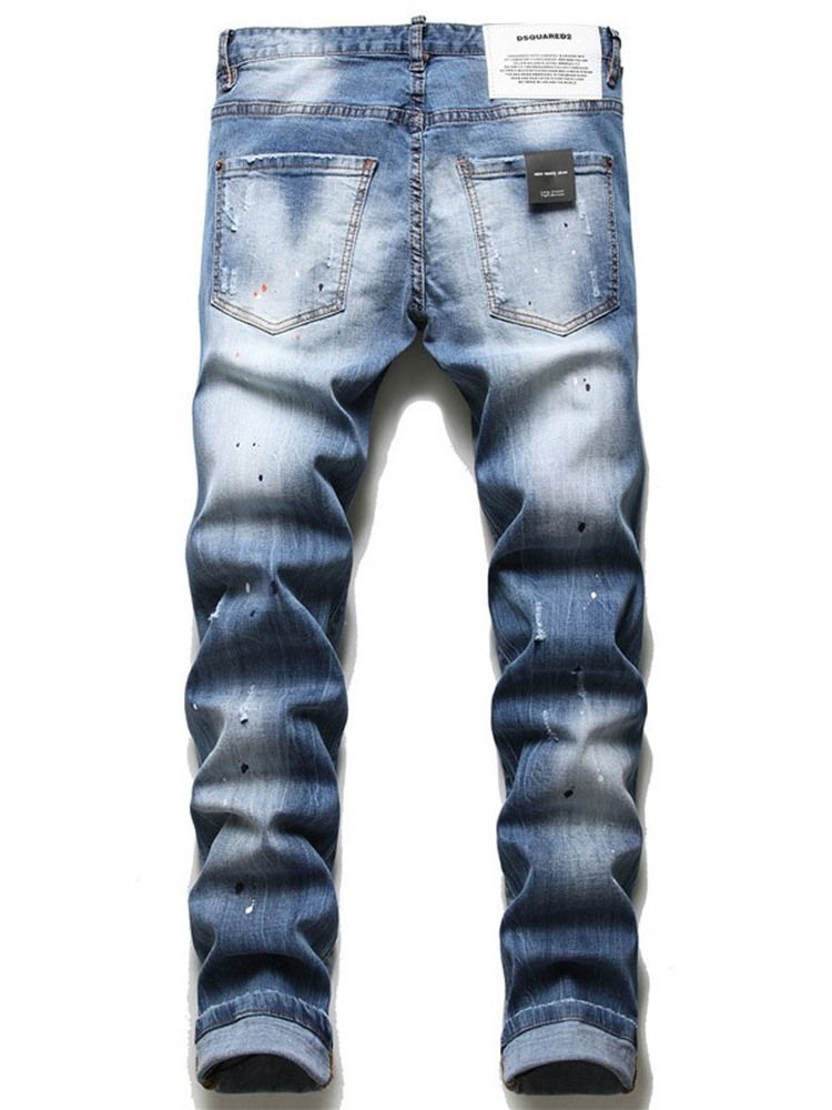 Print Gradient Pencil Pants Button Europæisk Jeans Til Mænd