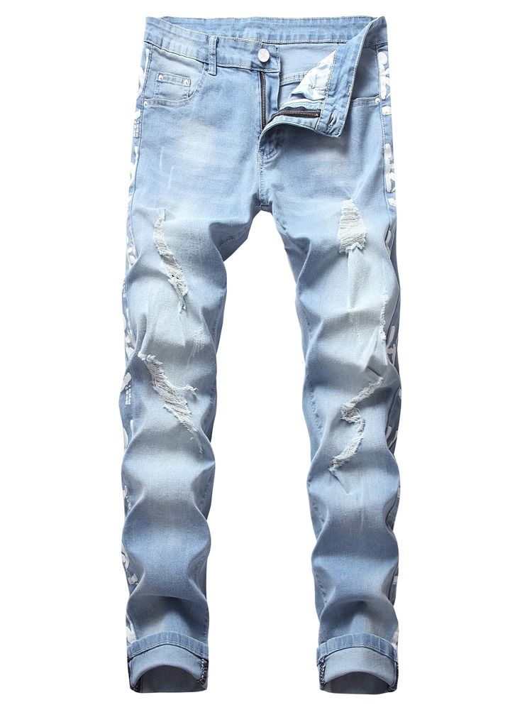 Print Straight Letter Lynlås Herre Casual Jeans