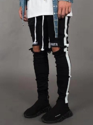 Side Striped Color Block Herre Casual Ripped Jeans