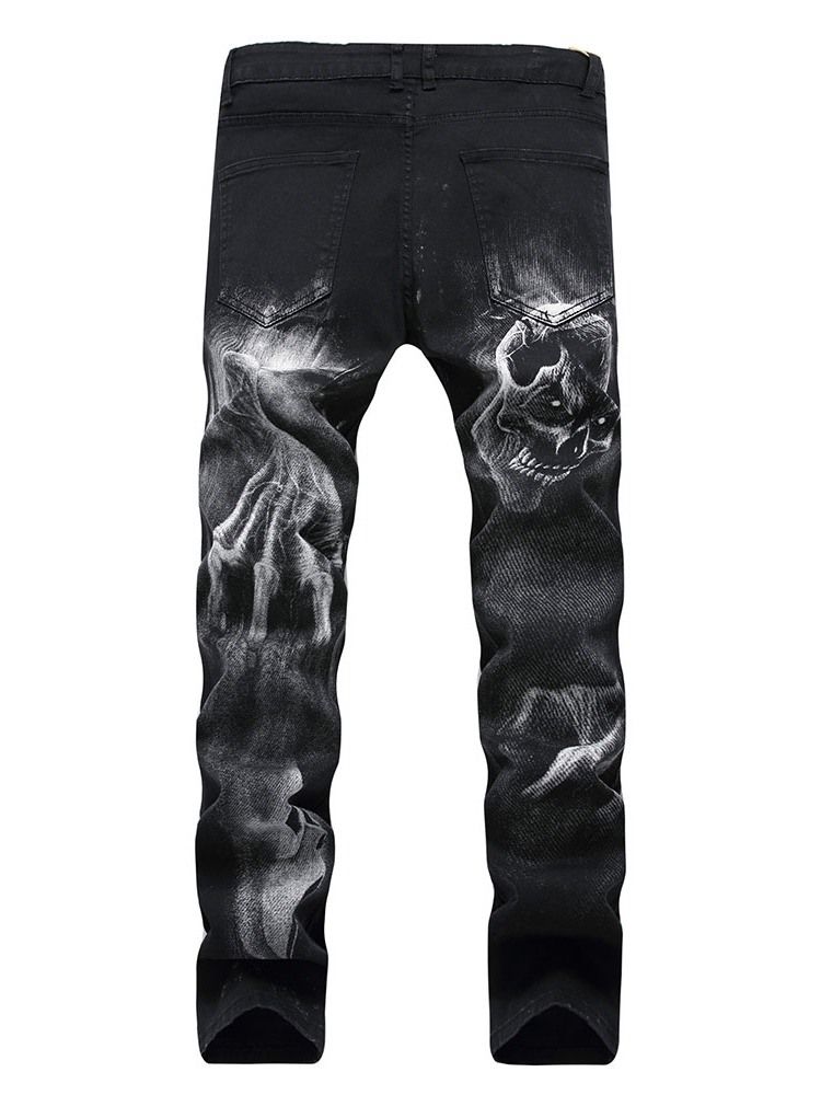 Skull Pencil Printed Mid Waist Men's Casual Jeans