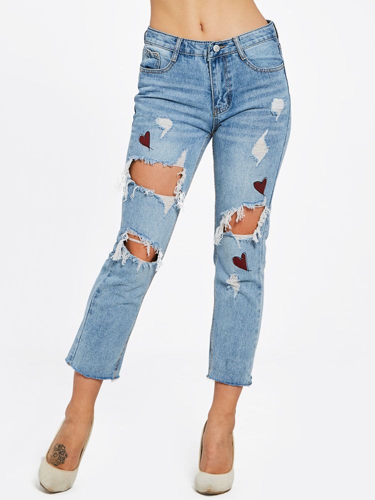 Slim Hole Ankel Length Dame Jeans