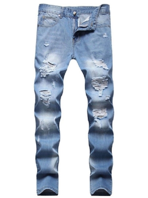 Straight Hole Casual Lynlås Herre Jeans