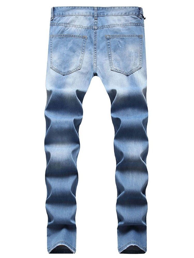 Straight Hole Casual Lynlås Herre Jeans