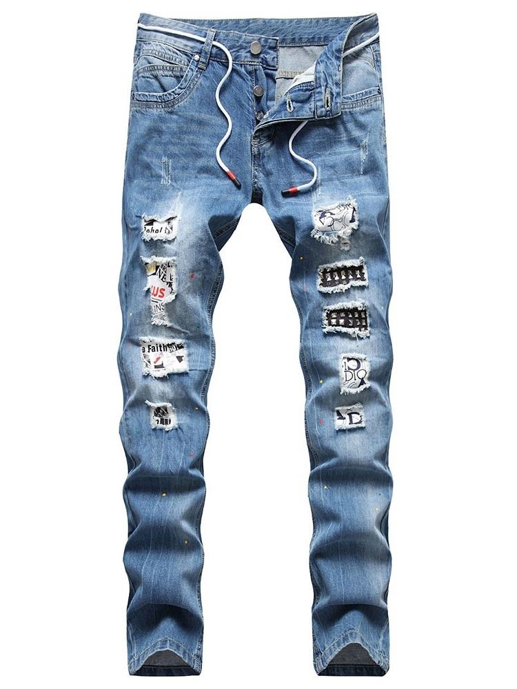 Straight Hole Hip Hop Button Herre Jeans