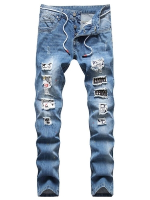 Straight Hole Hip Hop Button Herre Jeans