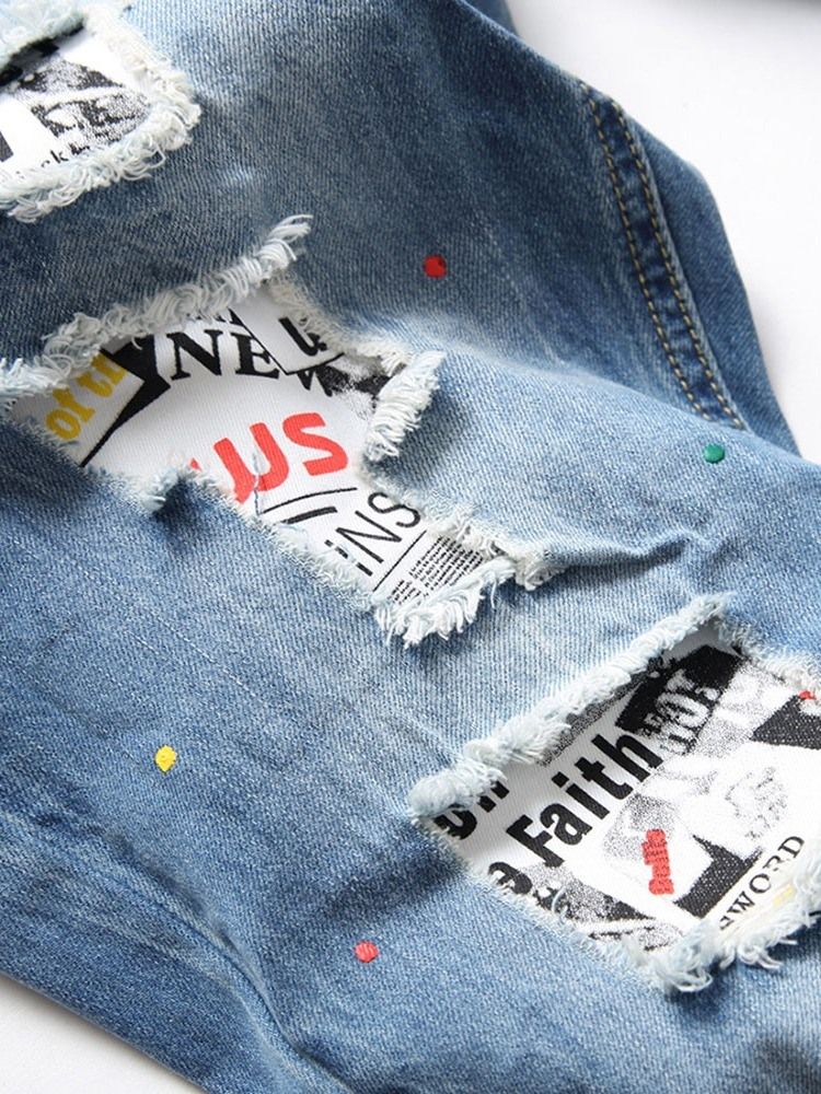 Straight Hole Hip Hop Button Herre Jeans