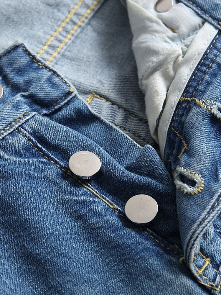 Straight Hole Hip Hop Button Herre Jeans