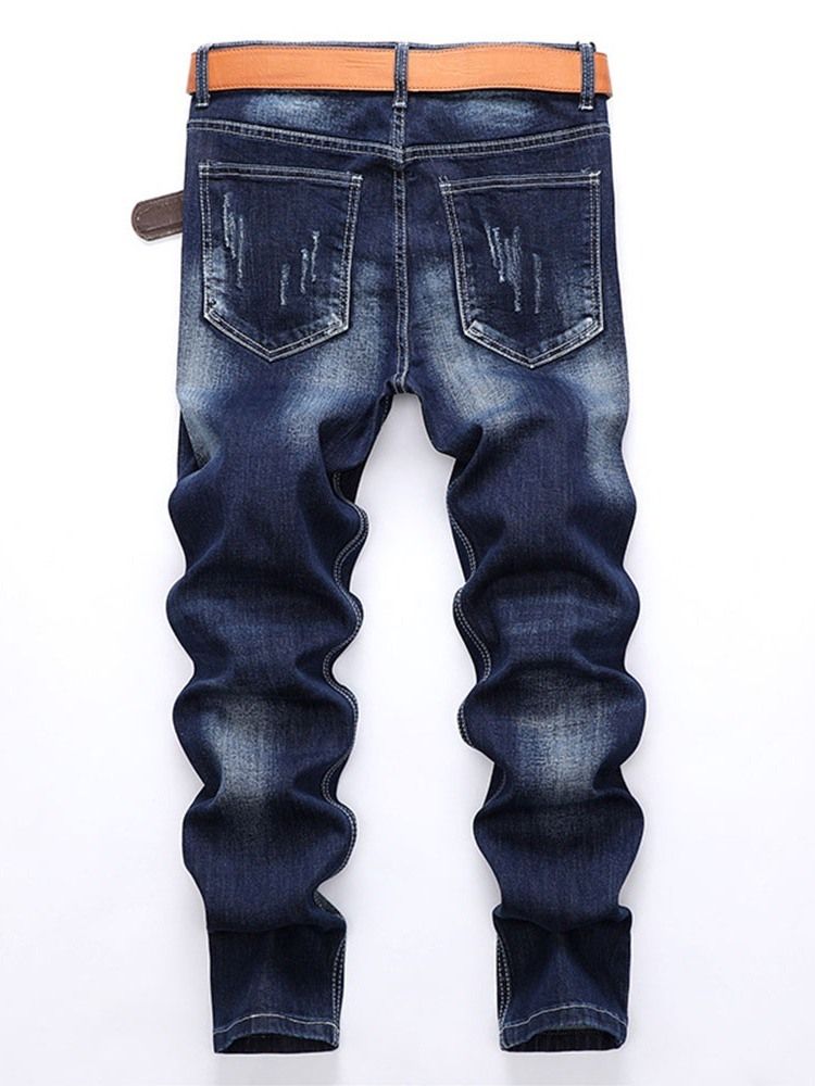 Straight Letter Hole Mid Waist European Men's Jeans