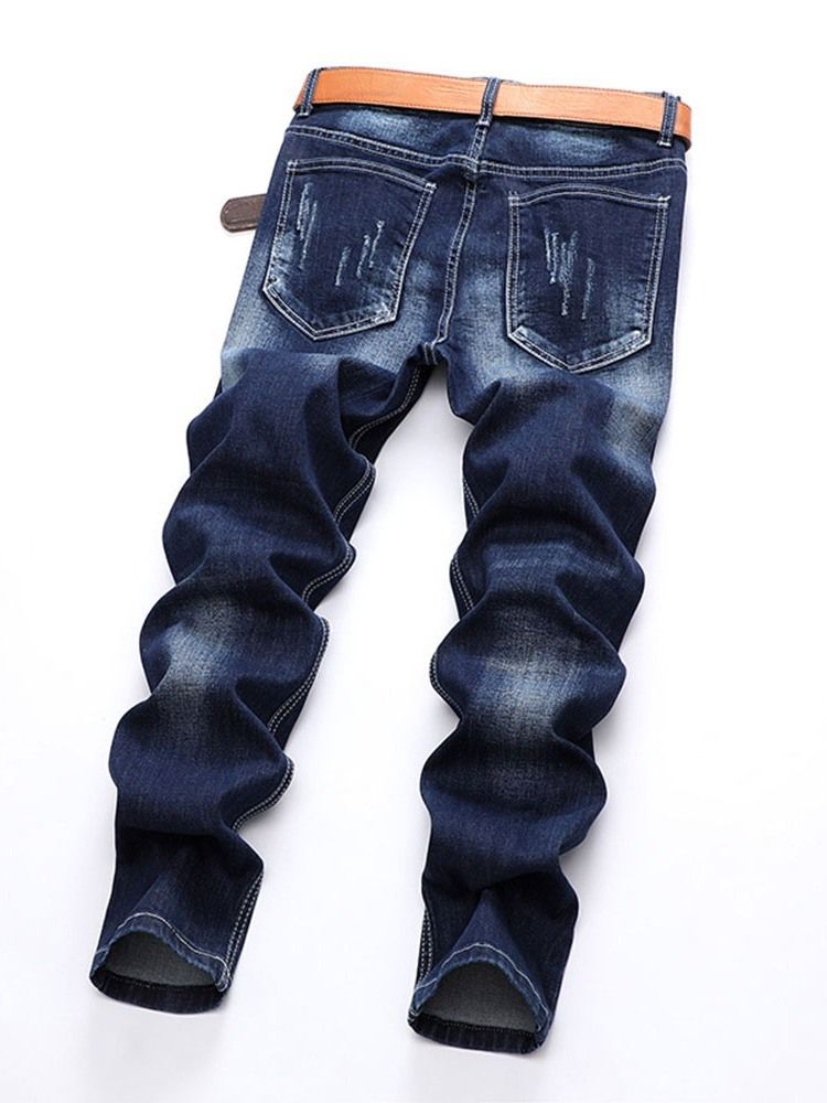 Straight Letter Hole Mid Waist European Men's Jeans