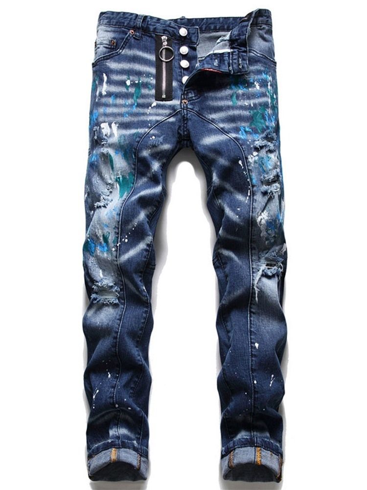 Straight Paint Splatters Button European Jeans Til Mænd