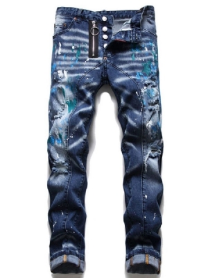 Straight Paint Splatters Button European Jeans Til Mænd