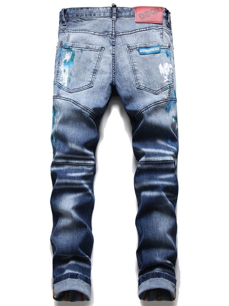 Straight Paint Splatters Button European Jeans Til Mænd