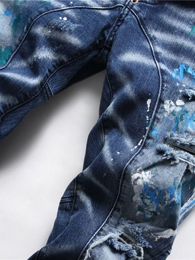 Straight Paint Splatters Button European Jeans Til Mænd