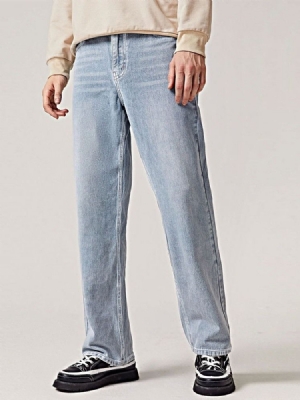 Straight Plain Casual Mid Waist Men's Jeans