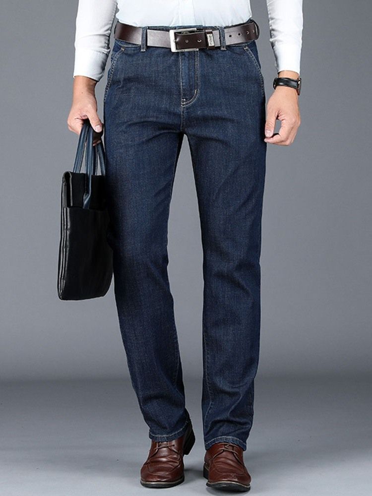 Straight Plain Pocket High Waist Men's Jeans