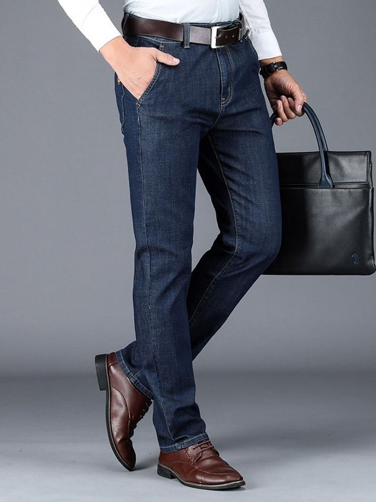 Straight Plain Pocket High Waist Men's Jeans