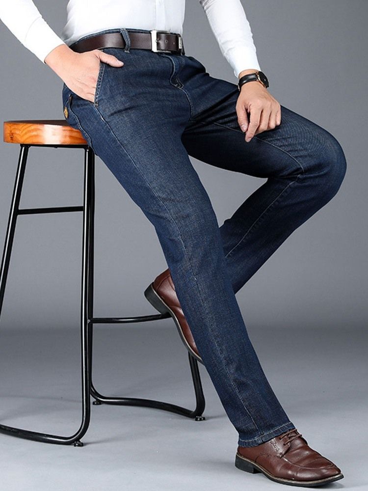 Straight Plain Pocket High Waist Men's Jeans