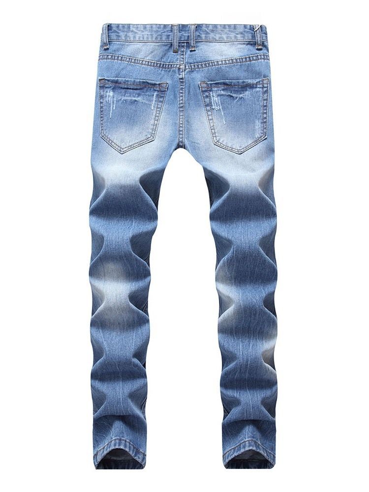 Straight Pocket Hole Casual Lynlås Herre Jeans