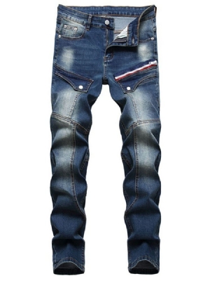 Straight Zipper Men's Mid Waist Jeans