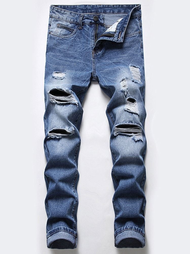 Straight Zipper Mid Waist Jeans Til Mænd