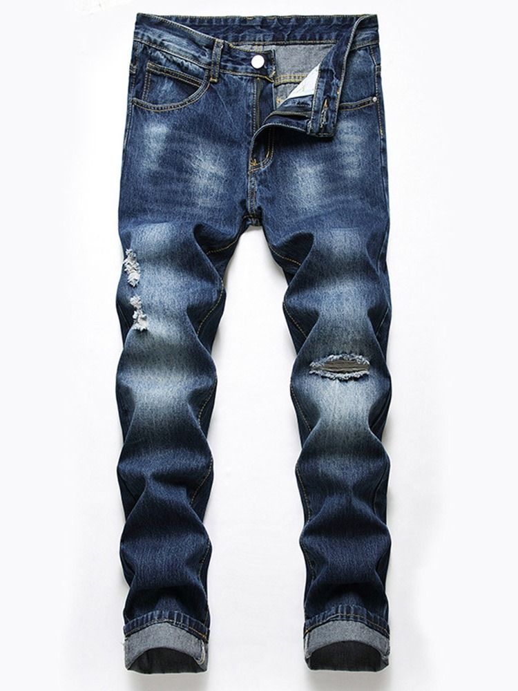 Straight Zipper Mid Waist Jeans Til Mænd