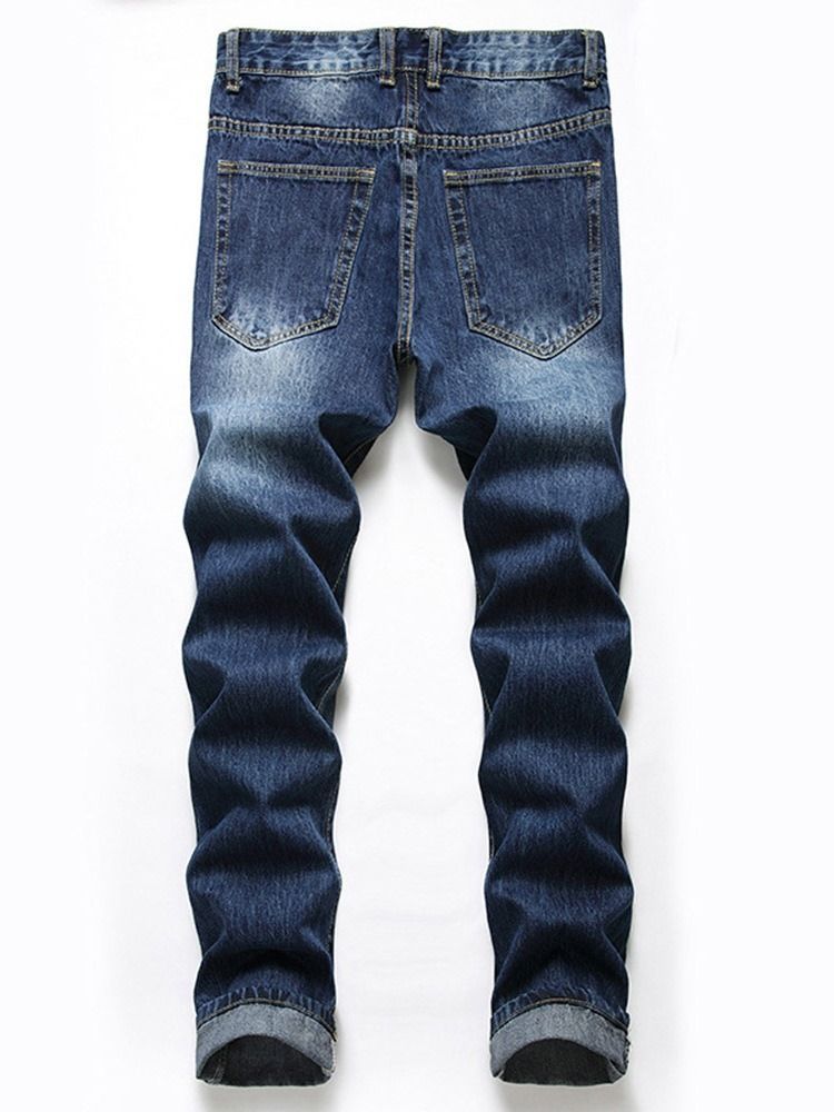 Straight Zipper Mid Waist Jeans Til Mænd