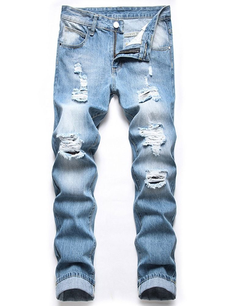 Straight Zipper Mid Waist Jeans Til Mænd