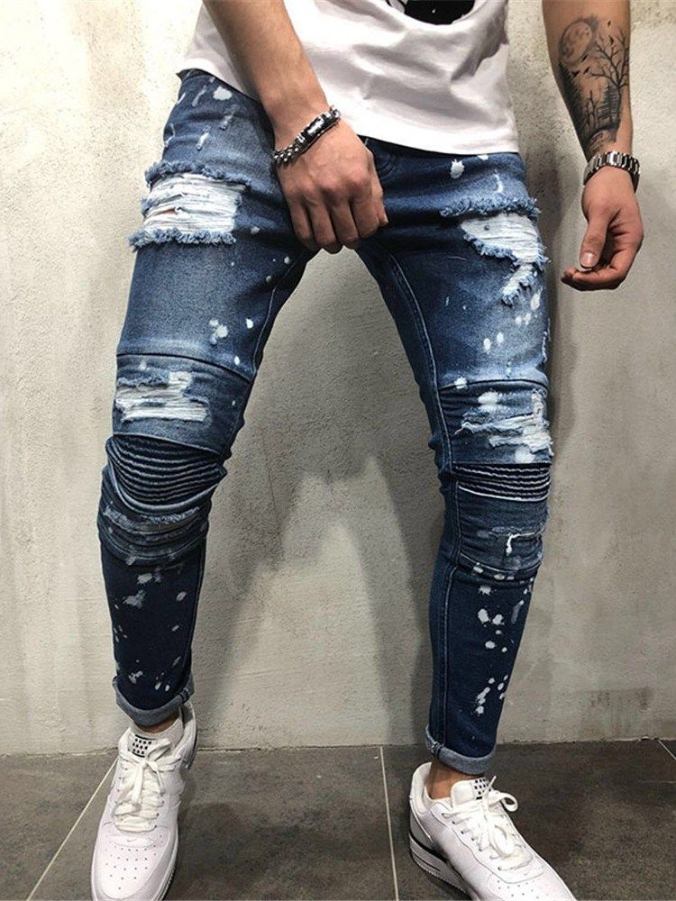 Tassel Pencil Pants Mid Waist Zipper Men's Jeans