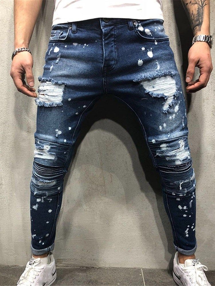 Tassel Pencil Pants Mid Waist Zipper Men's Jeans