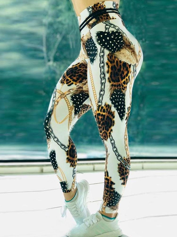 Chain Leopard Print Color Block High Waist Women's Leggings Yoga Pants High Waist Tiktok Leggings