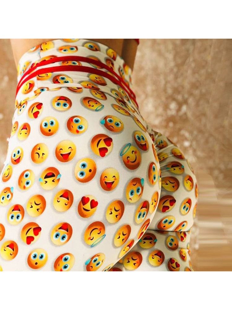 Emoticon Print Hurtigtørrende Leggings Til Yoga Yoga Bukser Med Høj Talje Tiktok Leggings