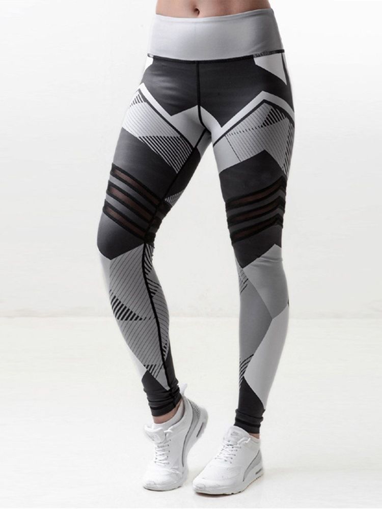 Geometrisk Tryk Kvinders Yogabukser Med Høj Talje Tiktok Leggings