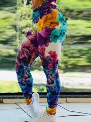 Kvinder Blomsterprint Gym Sports Fuld Længde Leggings Yogabukser Høj Talje Tiktok Leggings