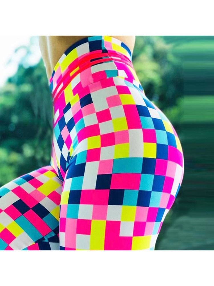 Kvinder Color Block Print Høj Talje Yoga Leggings Høj Talje Tiktok Leggings