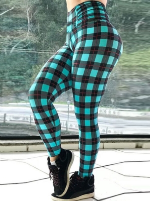 Kvinder Plaid Print Fuld Længde Fitness Yoga Leggings Yoga Bukser Høj Talje Tiktok Leggings