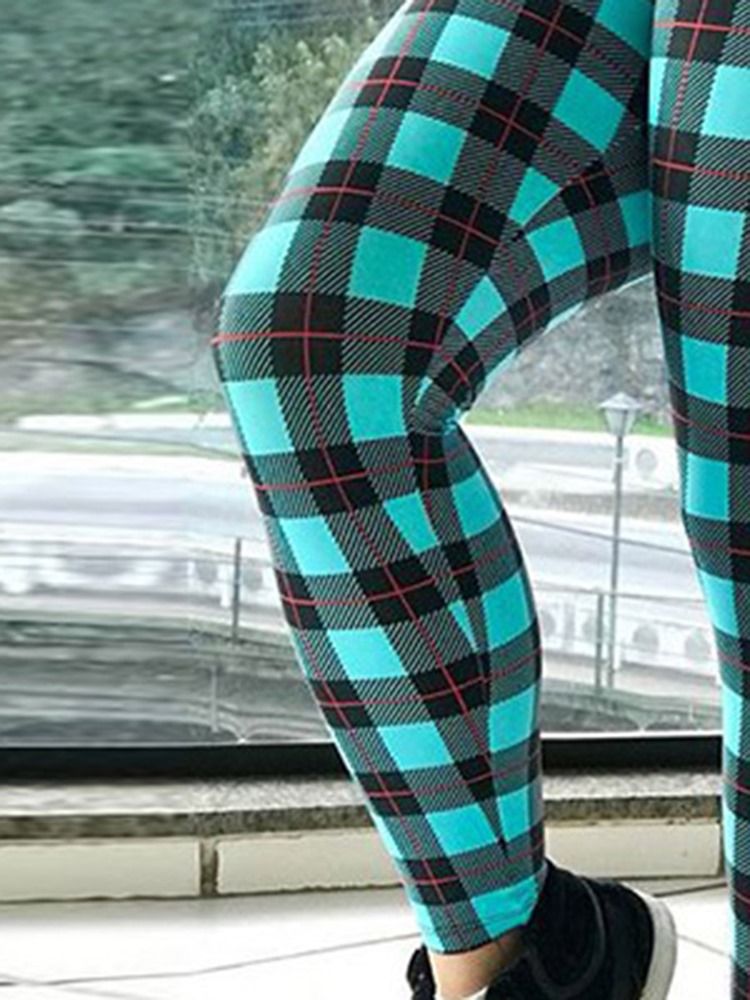 Kvinder Plaid Print Fuld Længde Fitness Yoga Leggings Yoga Bukser Høj Talje Tiktok Leggings